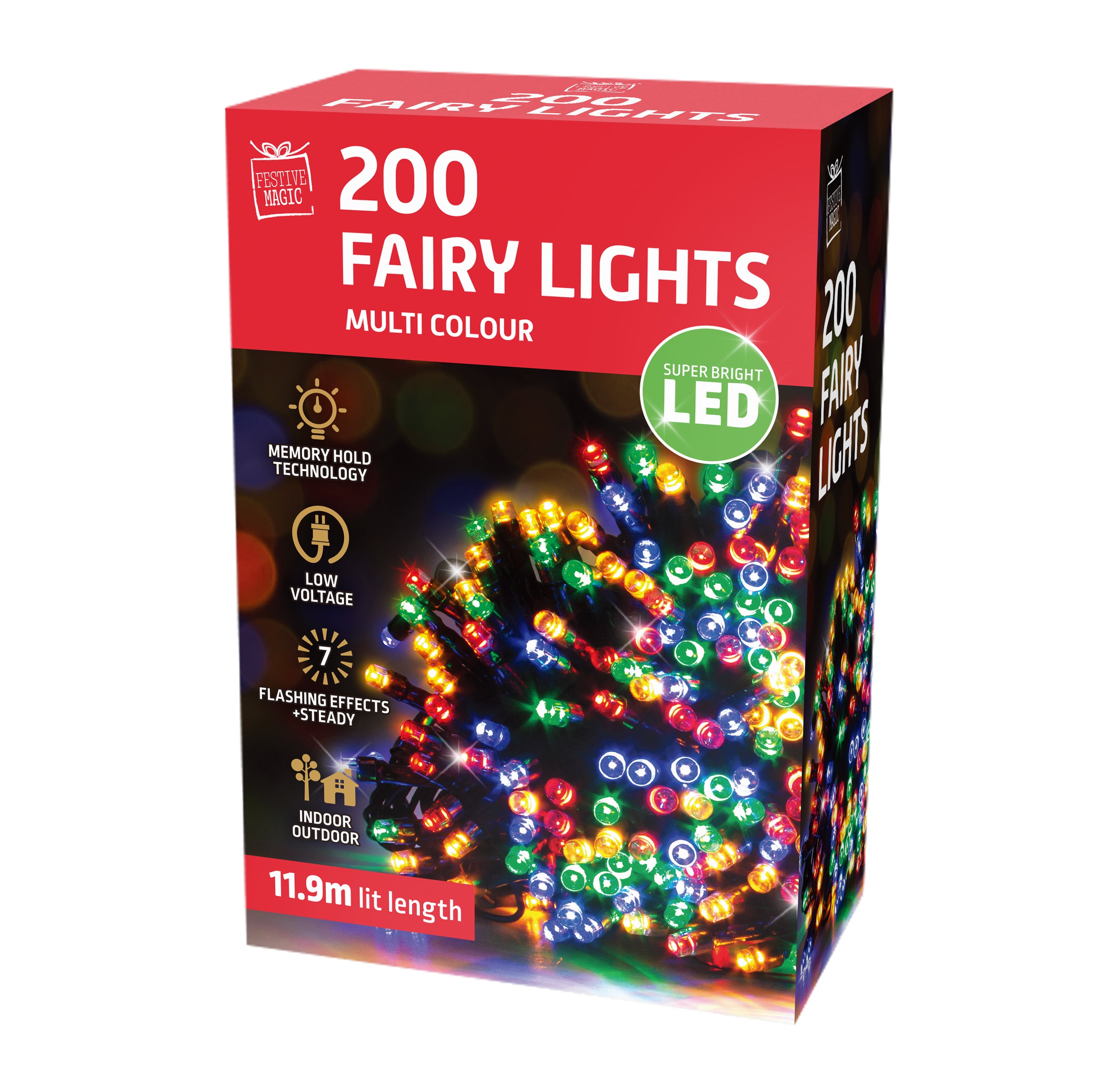 11.95m 200 Multicoloured LED Fairy Lights – Flashing