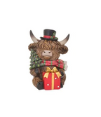 Xmas Highland Cow Sitting with Present