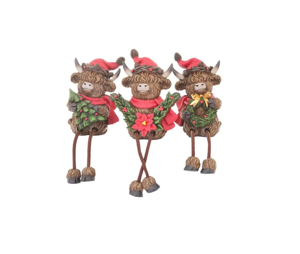 Xmas Highland Cow with Tree & Dangly Legs