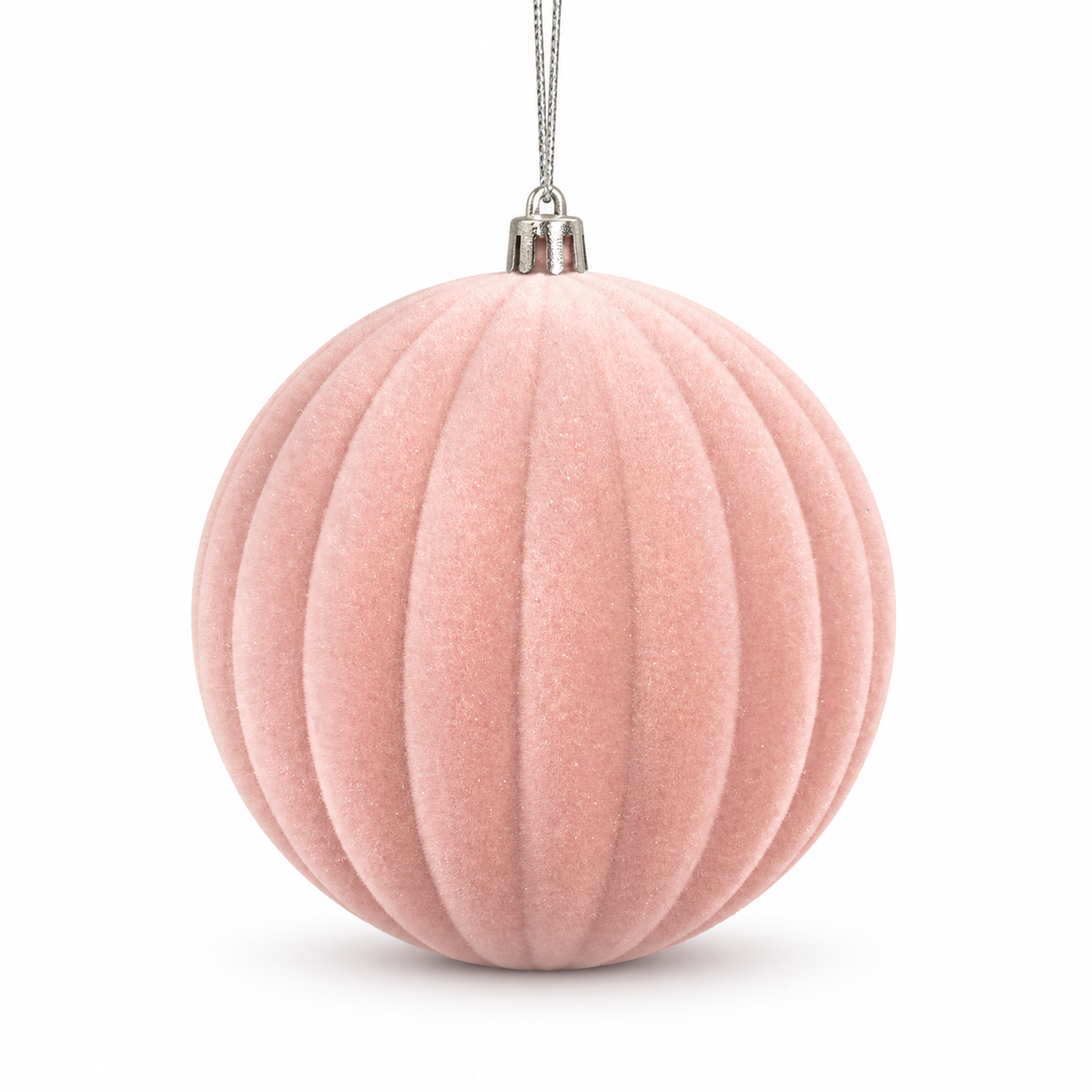Pink Flocked Baubles – 12cm 3 Pack