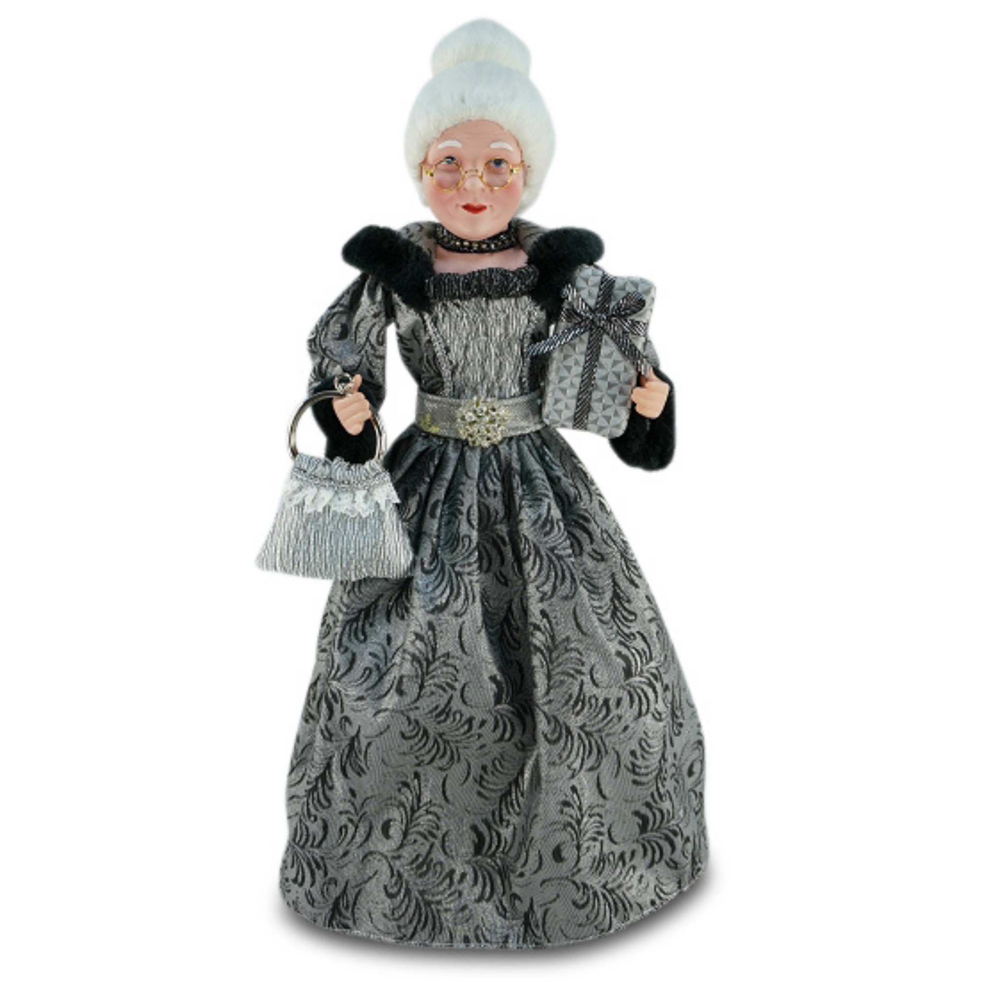 60cm Black & Silver Mrs Claus – Elegant Luxe Christmas Figure