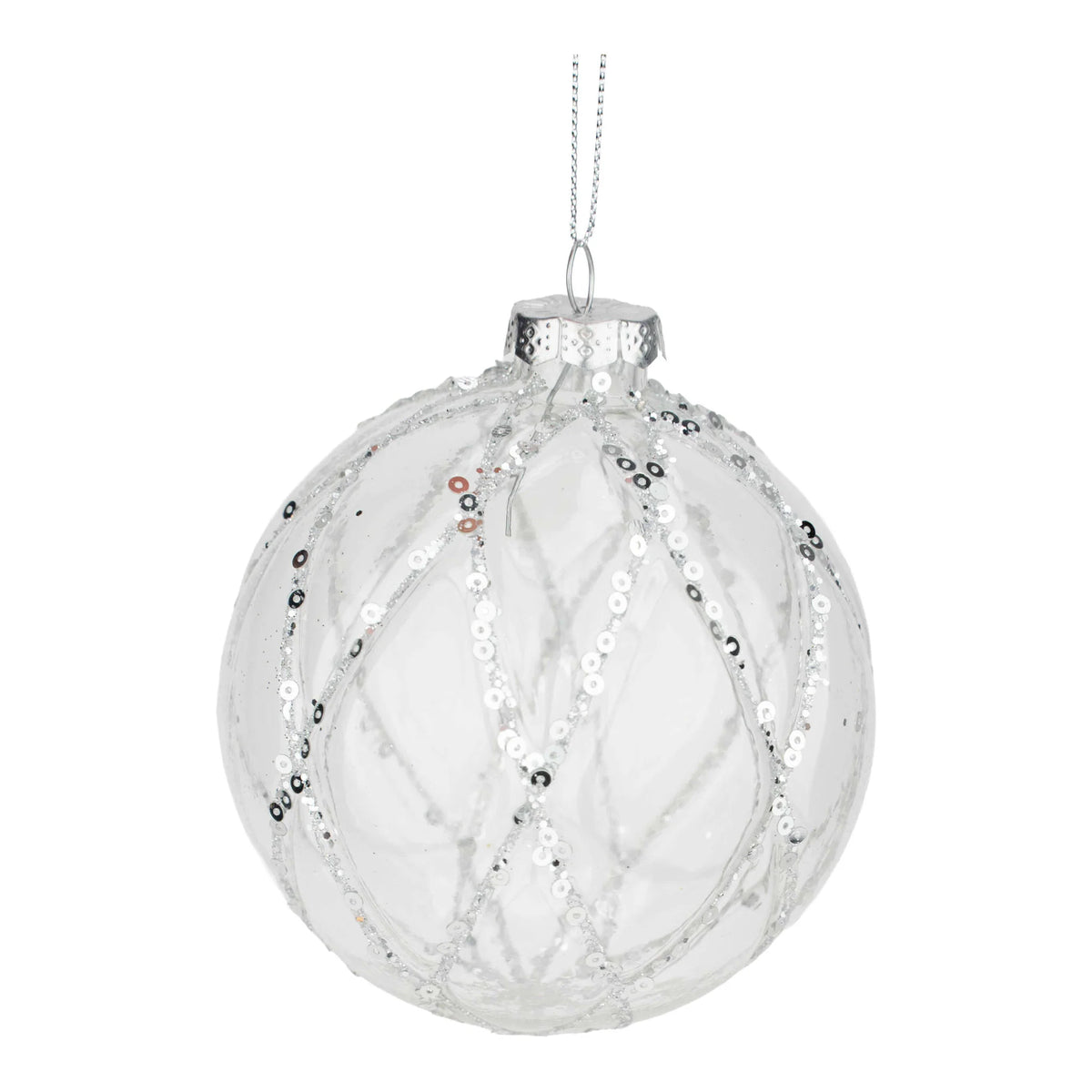 Glass Blue Silver Swag Ball – 10cm