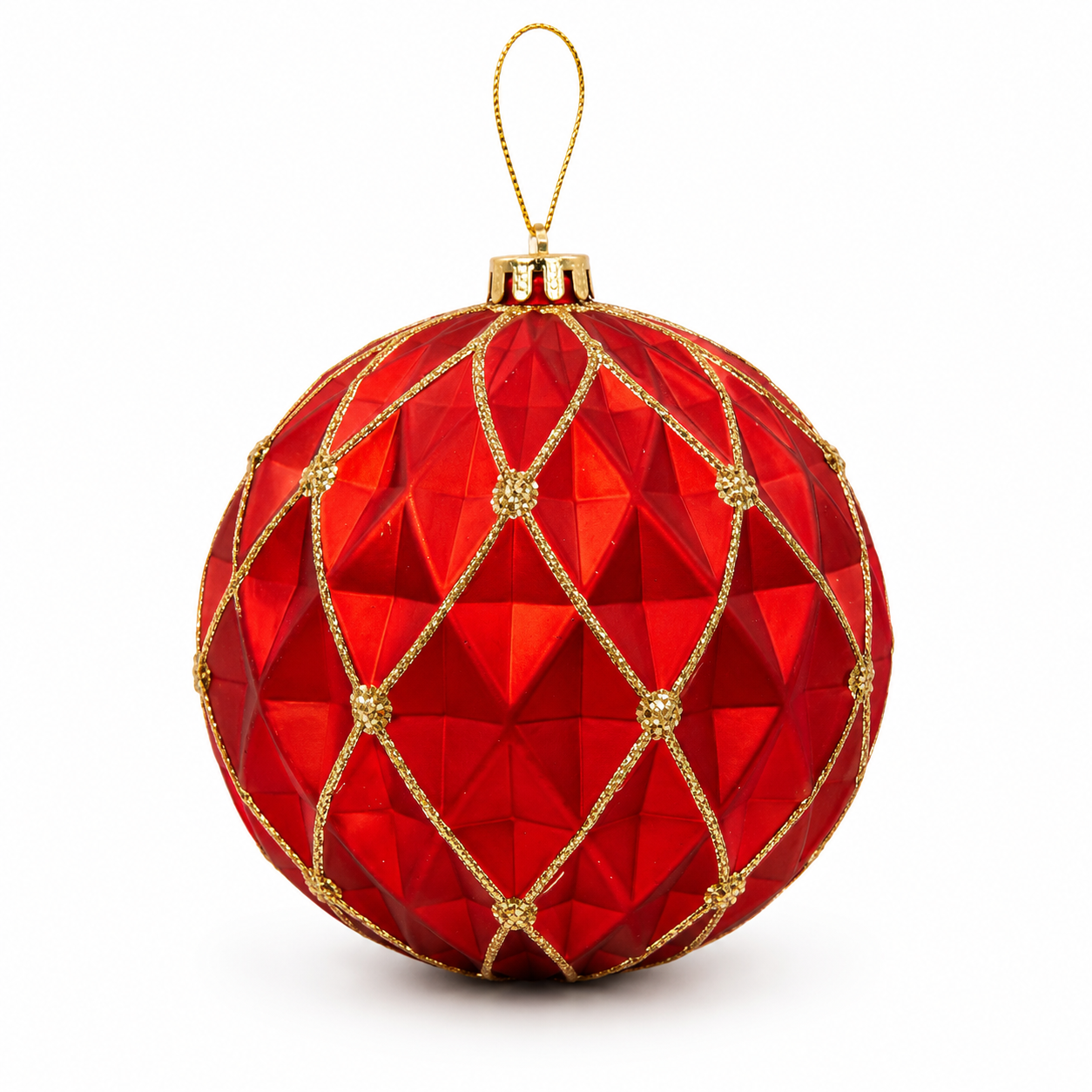 Red & Gold Lattice Faceted Bauble 15cm