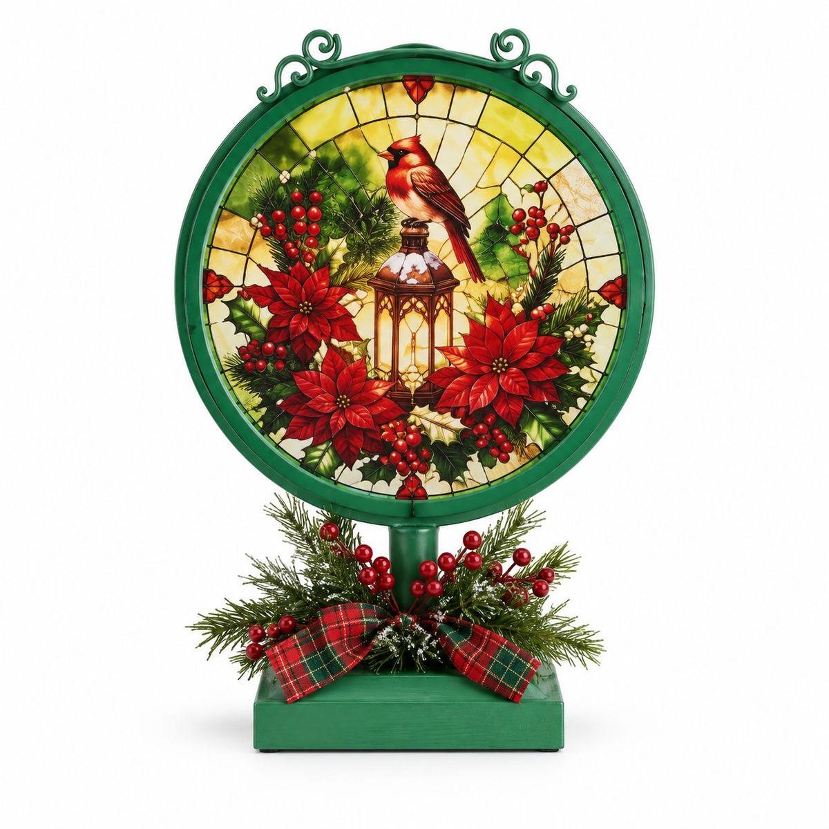 Xmas Table Decoration with Light - Green with Bird - Coming Soon