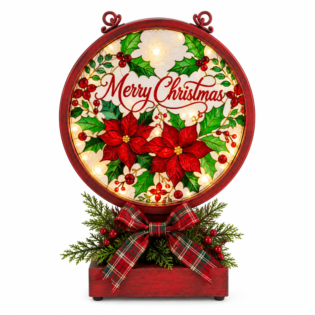 Xmas Table Decoration with Light - Red with Poinsettia - Coming Soon