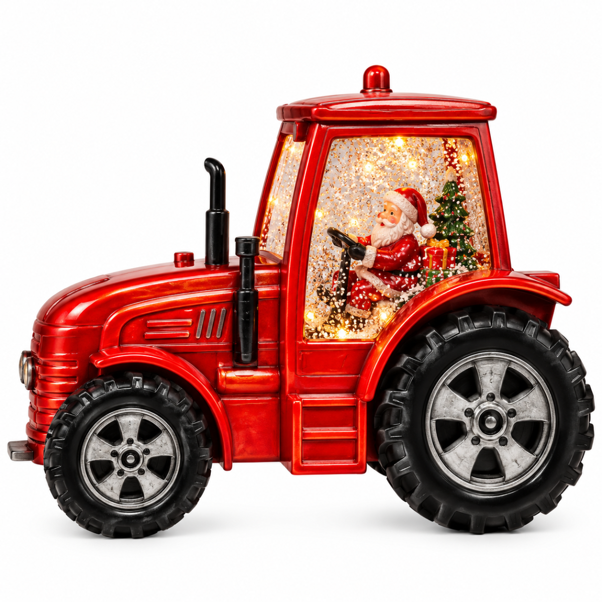 Santas Claus Red Tractor Snow Globe with Light & Music - Coming Soon