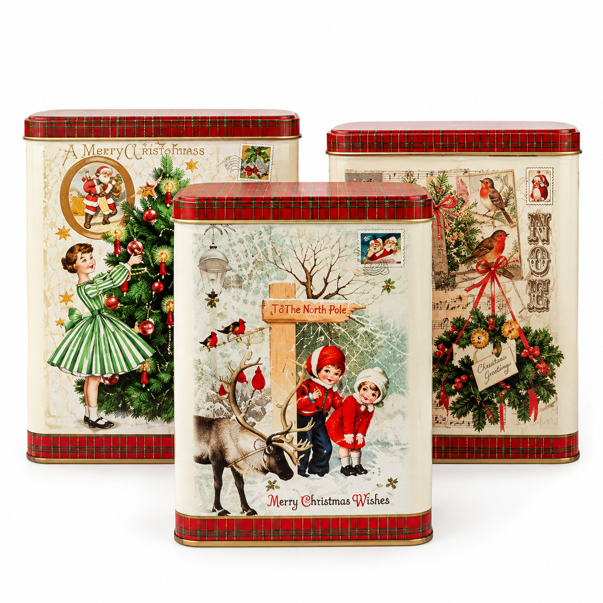 Christmas Vintage Scene Tins Rectangle S/3