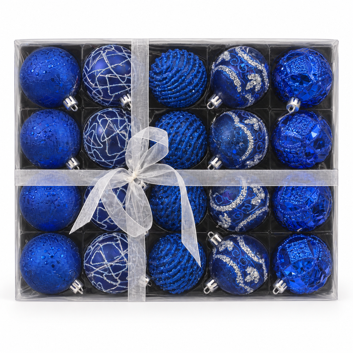 Royal Blue with Silver Christmas Baubles – 20 Pack