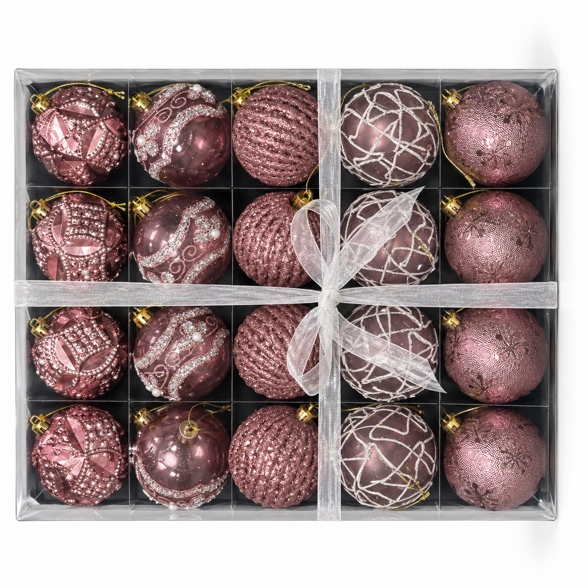 Rose Pink Christmas Baubles – 20 Pack