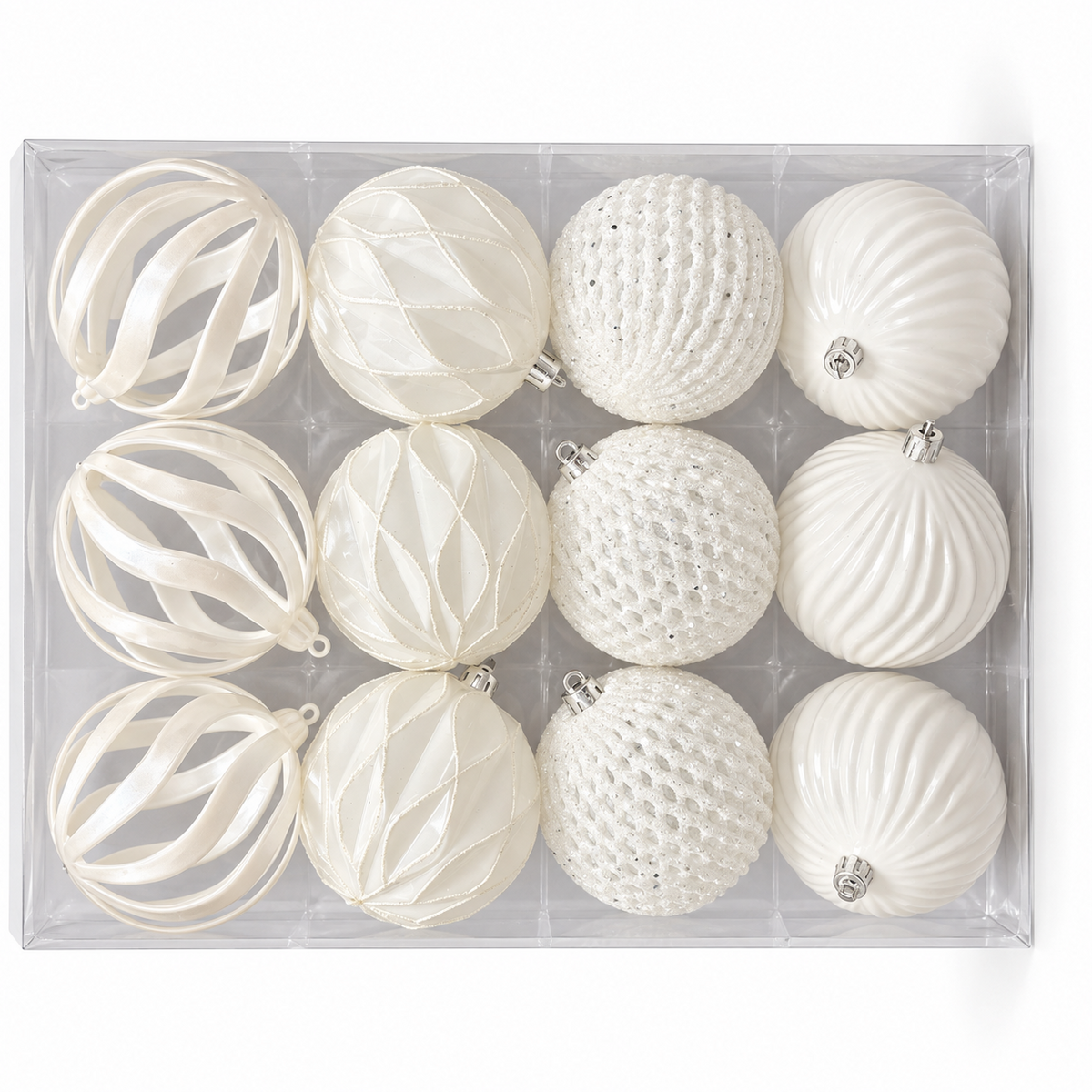White Christmas Baubles – 12 Pack