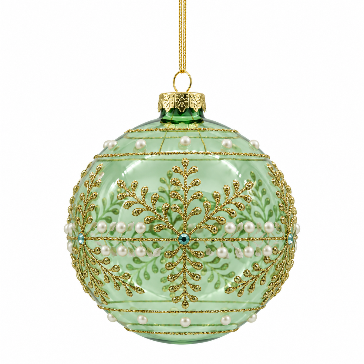Clear Green Ornate Ball 10cm
