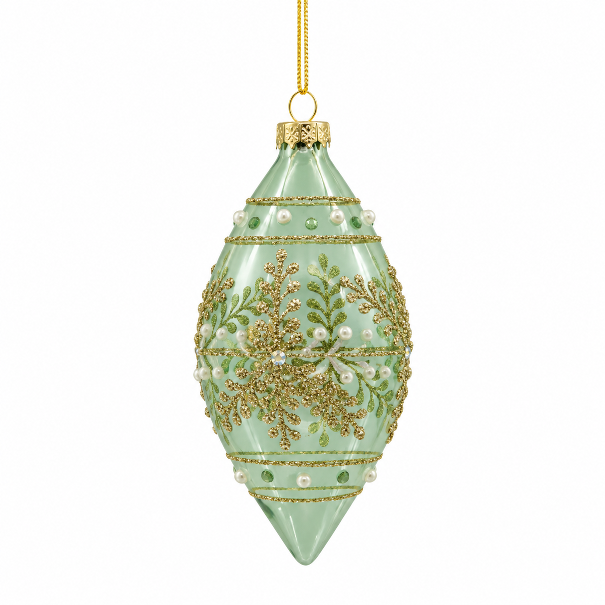 Clear Green Ornate Long Drop