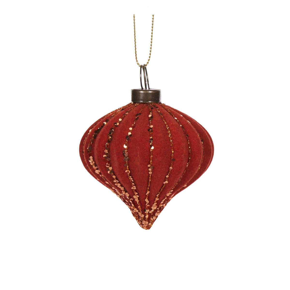 Orange Velvet Ribbed Onion Bauble 8cm