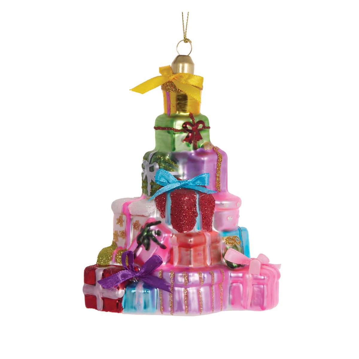Retro Glass Present Stack Hanging 15cm