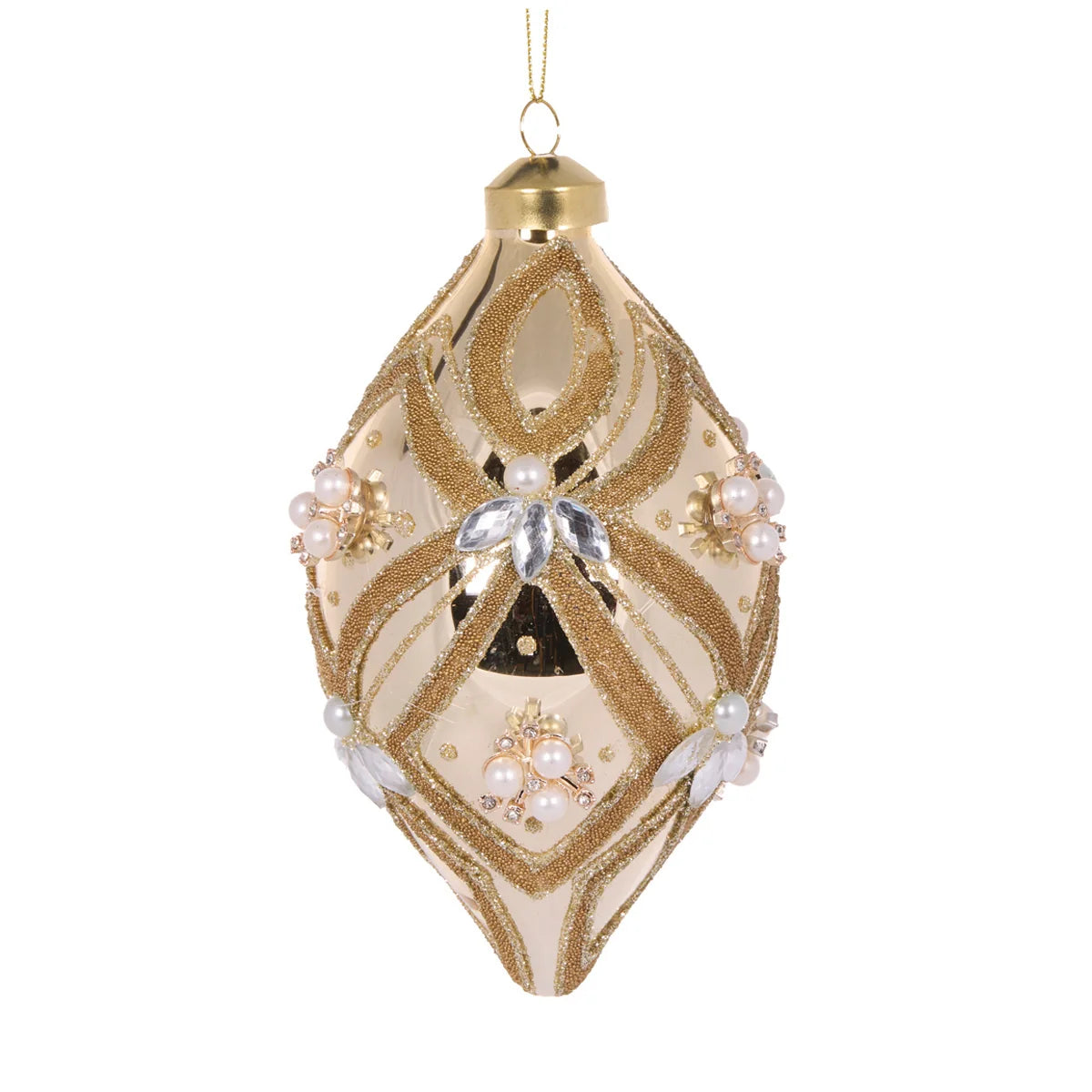 Gold Beaded Drop Bauble 14cm