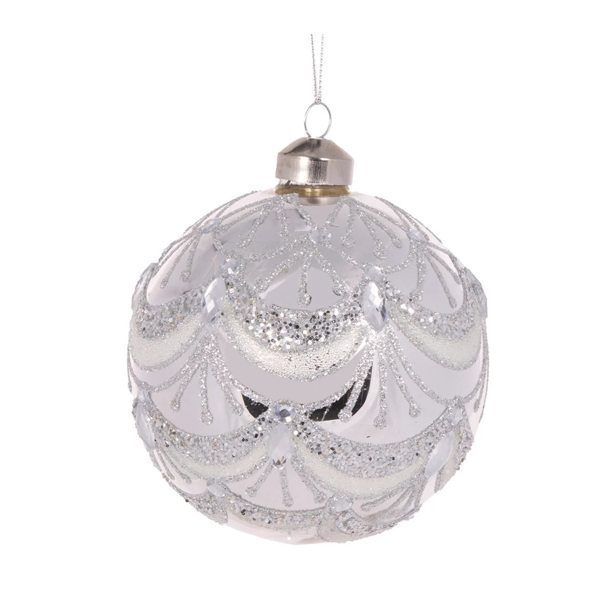 Silver Beaded Victorian Bauble 10cm