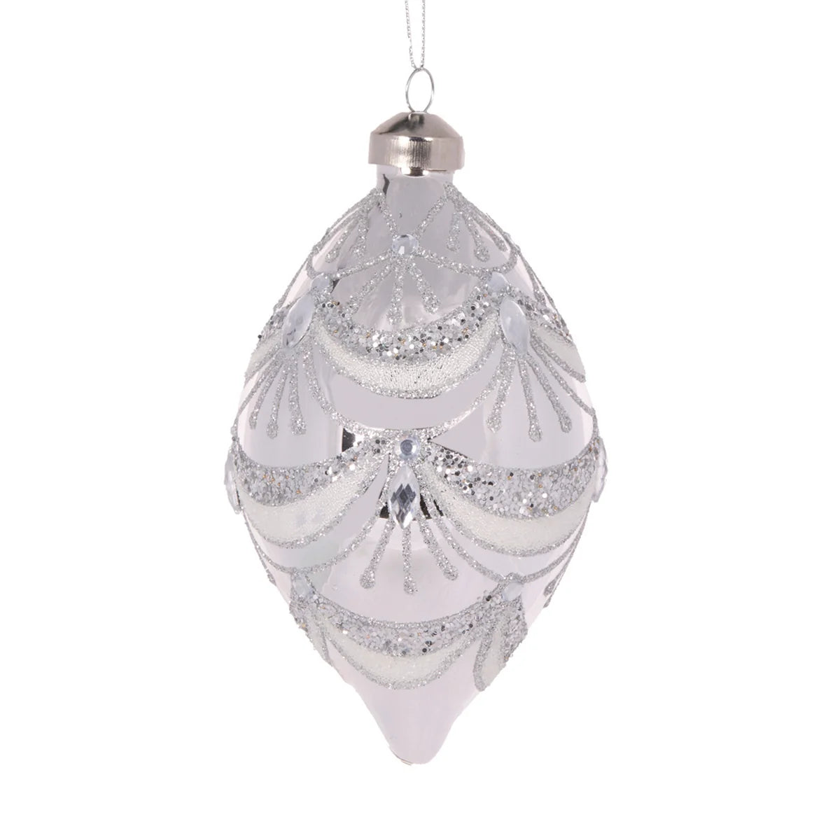 Silver Beaded Victorian Drop Bauble 14cm