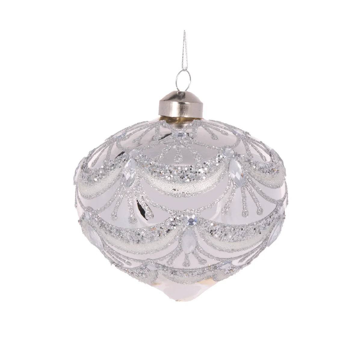 Silver Beaded Victorian Onion Bauble 10cm