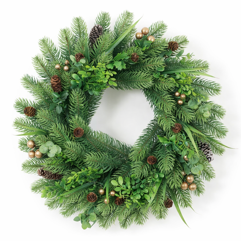 Natural Pine Wreath with Cones & Gold Berries – 50cm