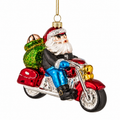 Glass Santa on a Harley Tree Decoration