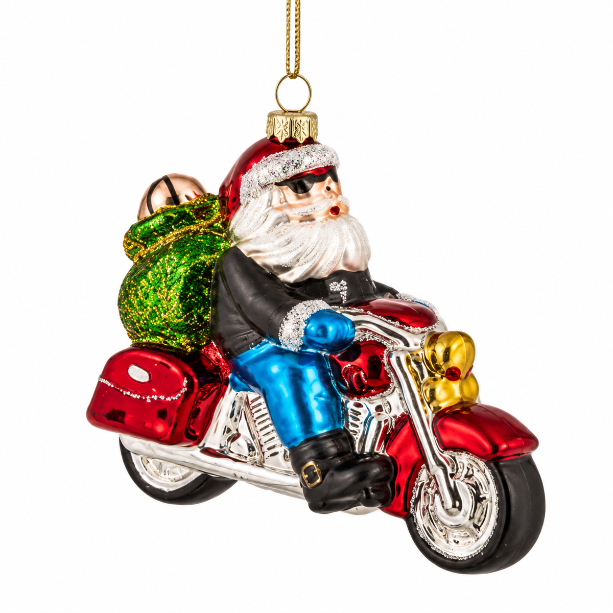 Glass Santa on a Harley Tree Decoration