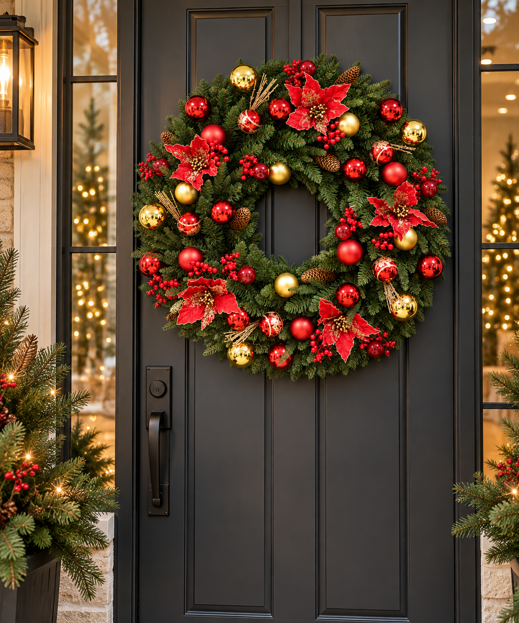 Red Decorated Wreath 80cm