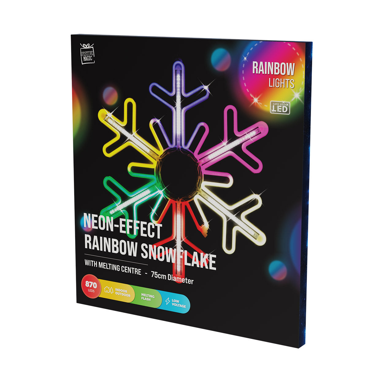 Neon Digital Rainbow Snowflake – 75cm