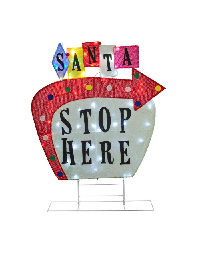 Retro Santa Stop Here Sign LED