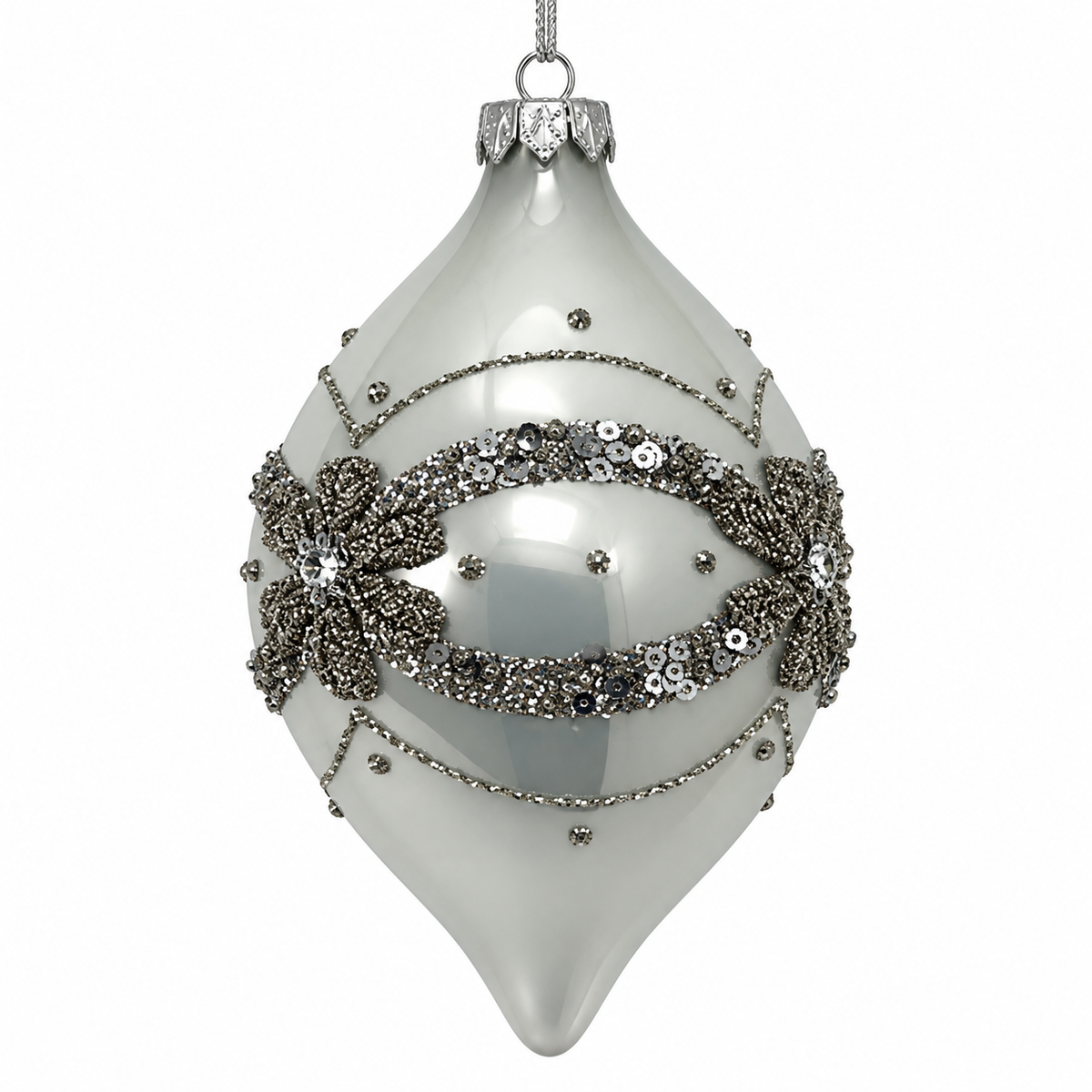 White Floral Long Drop Ornament