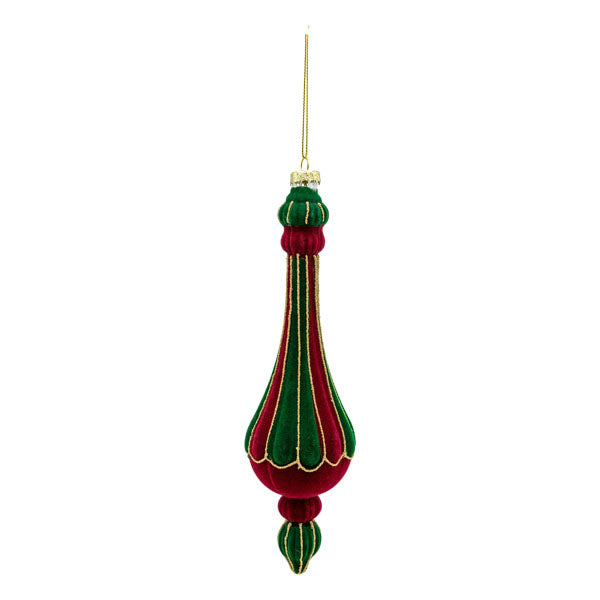 Green & Red Glass Finial Ornament
