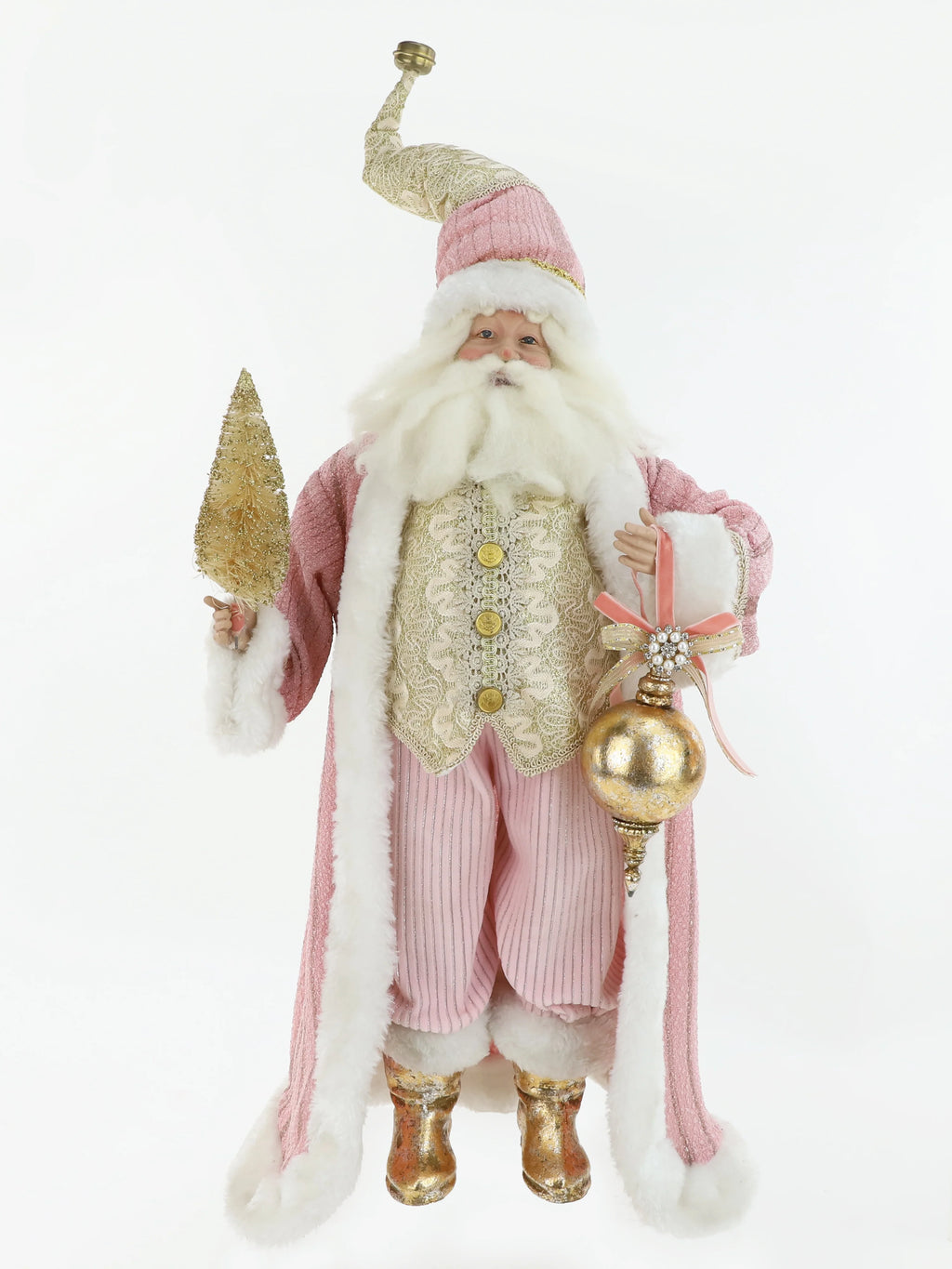 Pink and Gold Santa with Tree and Ornament 53cm