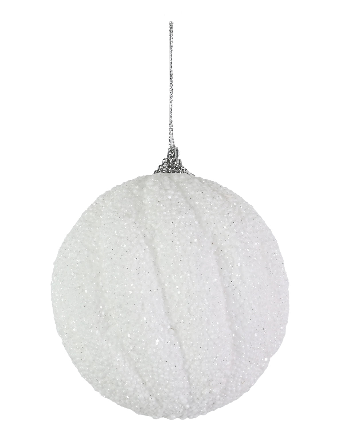 White Glitter Swirl Bauble – 10 cm