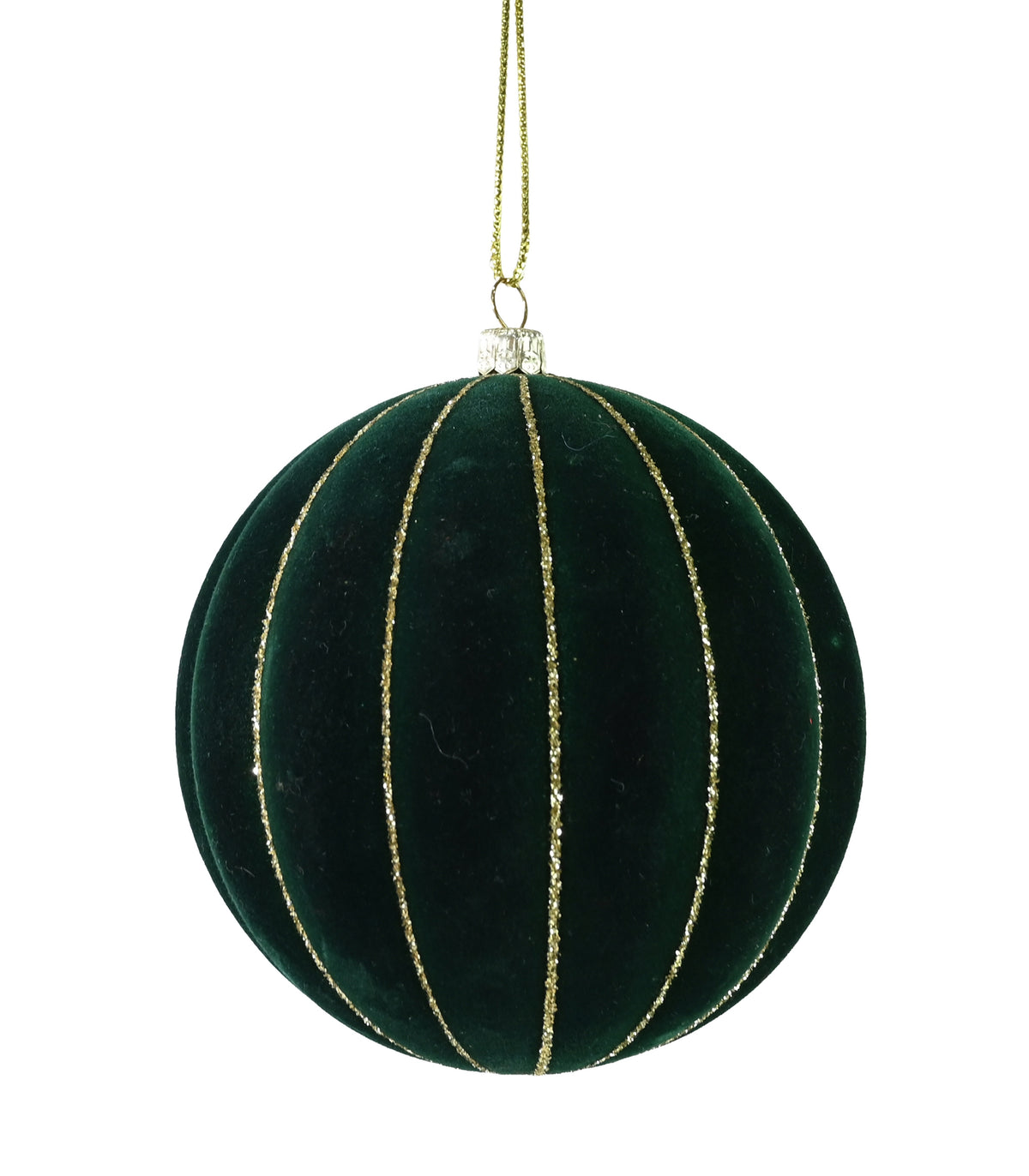 Dark Green Flocked Rib Glitter Bauble 10cm