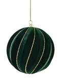 Green Flocked Rib Glitter Bauble 10cm