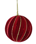 Red Flocked Rib Glitter Bauble 10cm