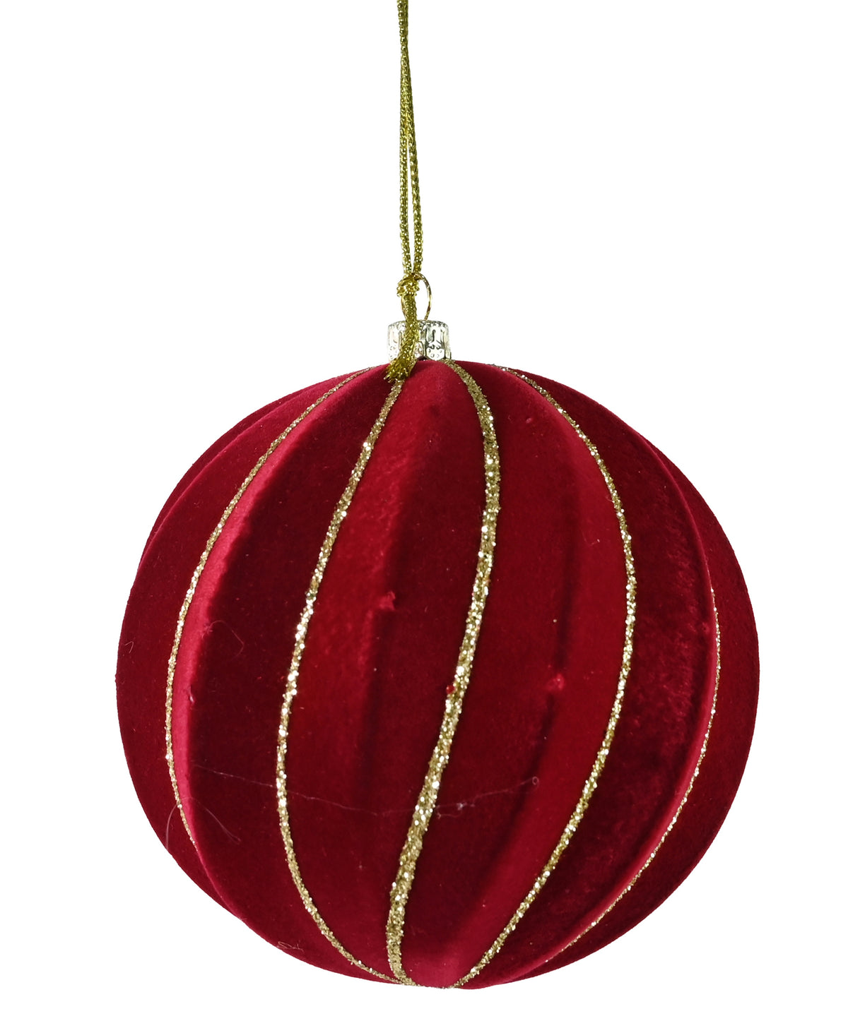 Red Flocked Rib Glitter Bauble 10cm