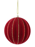 Red Flocked Rib Glitter Bauble 10cm