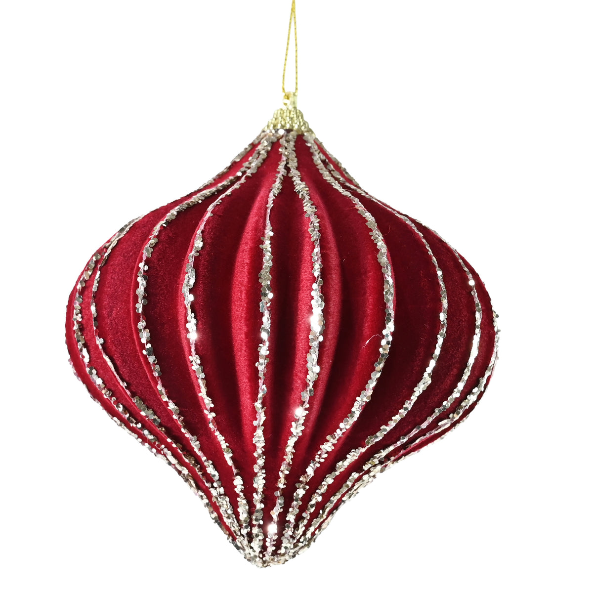 Red Lantern Flocked Bauble 12cm