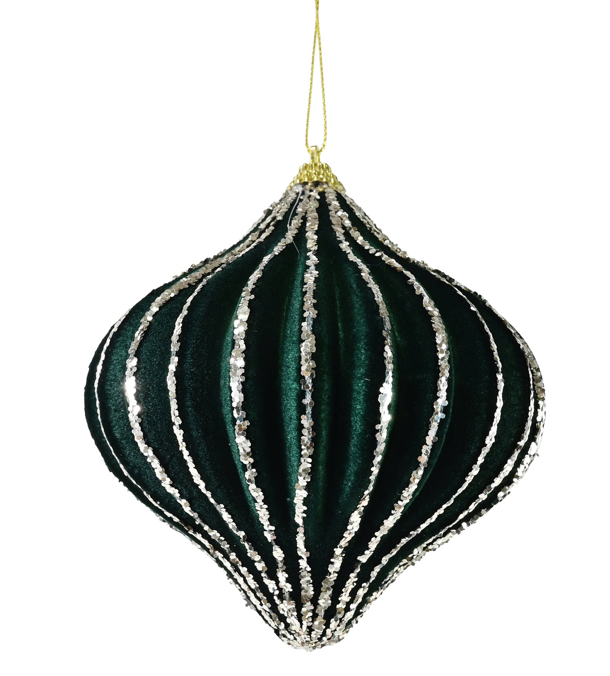 Dark Green Lantern Flocked Bauble 12cm