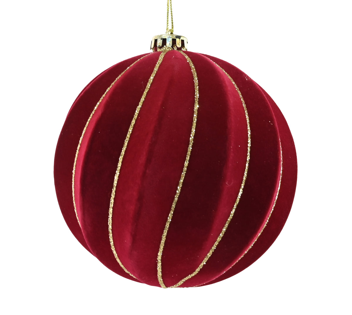 Red Flocked Swirly Bauble 15cm