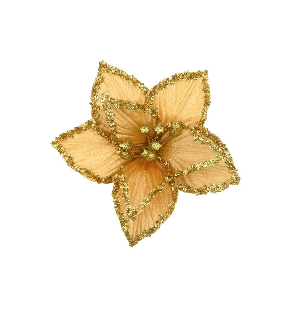 Gold Poinsettia Glitter Edge Clip On 21cm