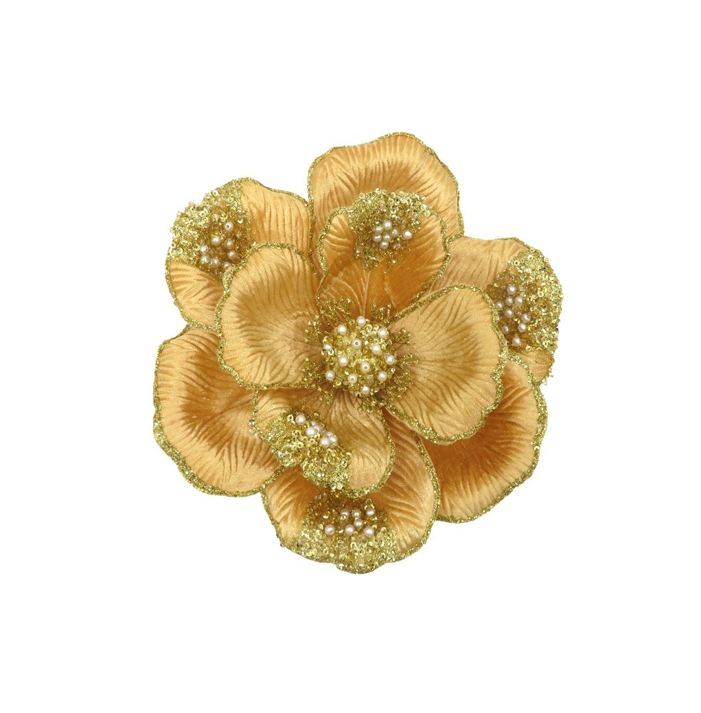 Gold Magnolia Clip On Tree Decoration 22cm