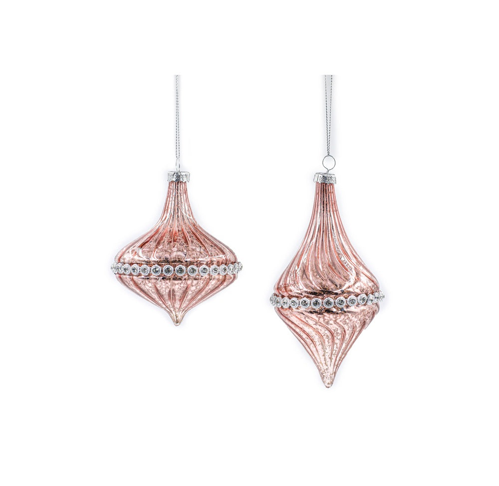 Pink Diamond Band Glass Bauble 2 asst'd