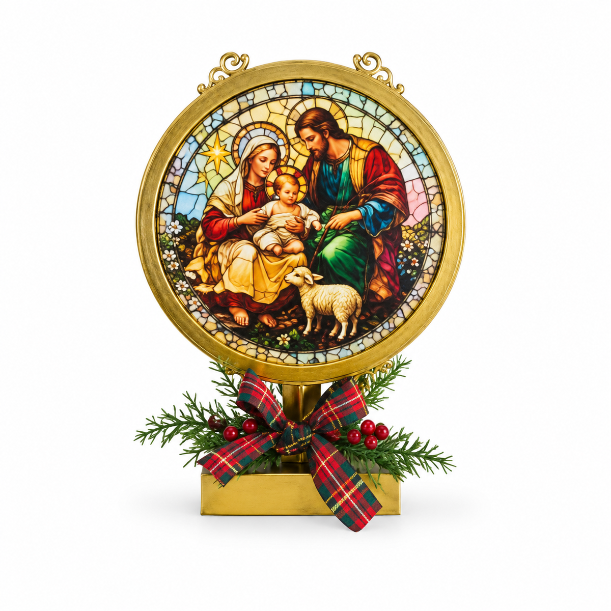 Xmas Table Decoration with Light - Gold Frame Nativity - Coming Soon