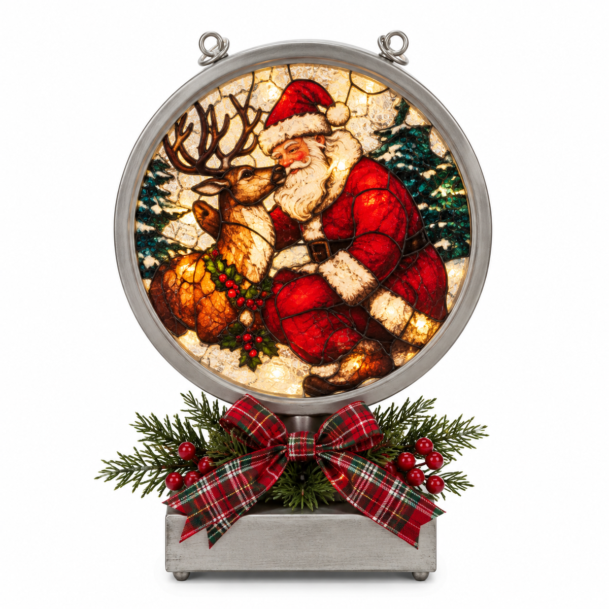 Xmas Table Decoration with Light - Silver with Santa & Deer - Coming Soon
