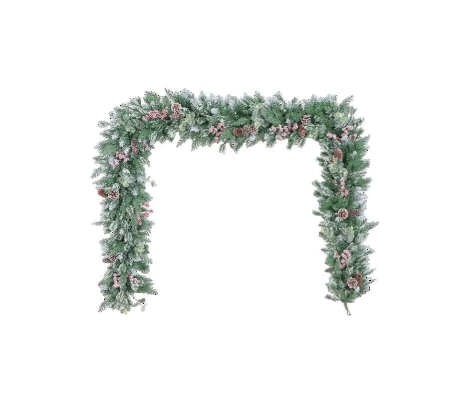 270cm Flocked Garland with Cones & Berries